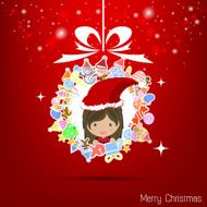 Vector girl santa christmas tree icon N4
