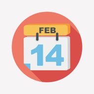 Valentine&#039;s Day February fourteen flat icon with long shadow eps10