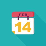 Valentine&#039;s Day February fourteen flat icon with long shadow eps10 N4