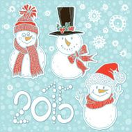 2015 new year card with cute snowmen