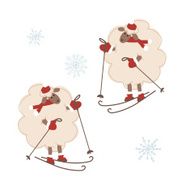 Sheep santa skiing symbol of new year 2015