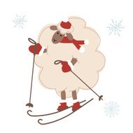 Sheep santa skiing symbol of new year 2015 N2