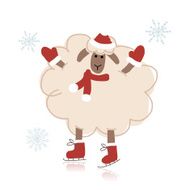 Sheep santa on skates symbol of new year 2015