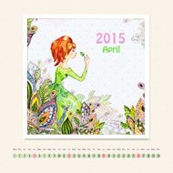 Calendar for april 2015 with girl watercolor painting