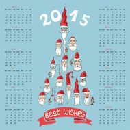 New year 2015 calendar Santa faces in fir shape