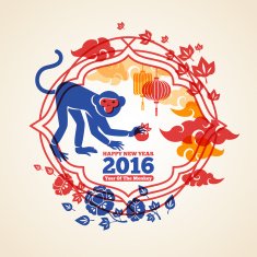 Chinese New Year Creative Concept with Monkey and Peach