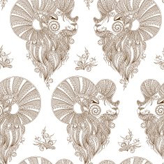 Ram's head Vector seamless pattern Mehendi style N3