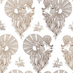 Ram's head Vector seamless pattern Mehendi style N5