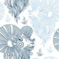 Winter seamless pattern with head sheep and snowflakes Symbol 20