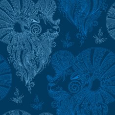 Winter seamless pattern with head sheep and snowflakes