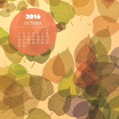 Seasonal Calendar Background Template for October of Year 2016