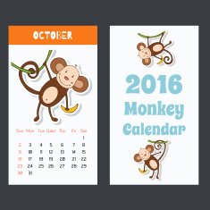 Calendar with a monkey for 2016 The month of October