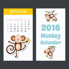 Cute kids 2016 calendar pages with a little monkey September