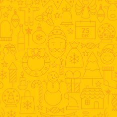 Thin Line Holiday Christmas Yellow Seamless Pattern