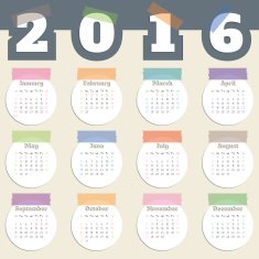 Cool calendar with tapes and white circles for year 2016