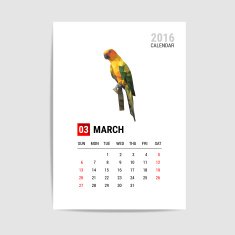 March 2016 calendar parrot polygon vector