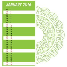 january 2016 calendar vector