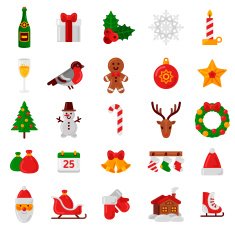 Set of Flat Christmas Icons Holiday Signs and Symbols