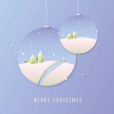 Trendy geometric minimalistic Merry Christmas card design with hanging ornaments