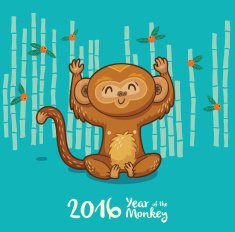 New Year card with Monkey for year 2016 N8