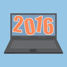 New Year 2016 Text Design cartoon on laptop notebook