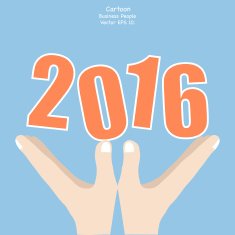 Concept of New Year 2016 Text Design cartoon hand holding