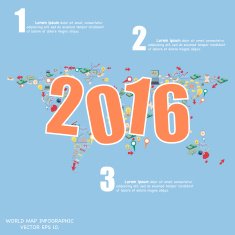 New Year 2016 Text Design with Creative Doodle business icons