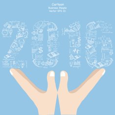 New Year 2016 Text Design with Creative Doodle icons