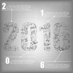 New Year 2016 Text Design with Creative Doodle business icons N2