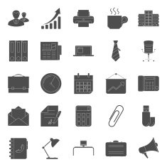 Office and marketing silhouettes icons set N2