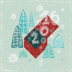 Happy New Year greeting card Vector Illustration Gift red box N2