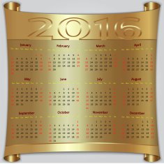 Vector calendar for 2016 year gold metallic scroll