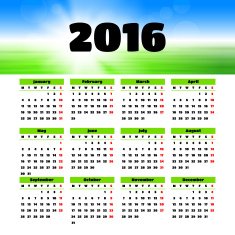 Calendar 2016 template design with header picture starts monday N97