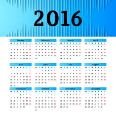 Calendar 2016 template design with header picture starts monday N102