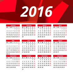 Calendar 2016 template design with header picture starts monday N116