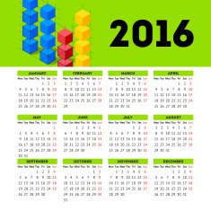 Calendar 2016 template design with header picture starts monday N121