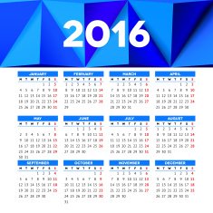 Calendar 2016 template design with header picture starts monday N122