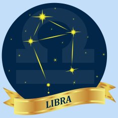 Libra Constellation and zodiac sign in the blue circle