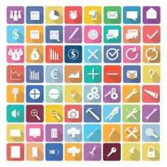 Business elements icons in flat design with long shadows