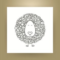 Hand Drawn Outline Sheep Isolated over White Paper