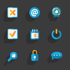 Modern colorful flat social icons set on Dark Background