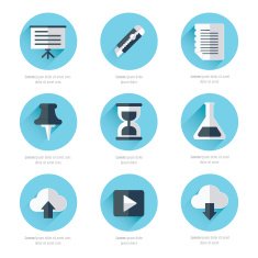 Office icons flat design blue color