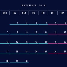 Calendar November 2016 vector design template - Minimalism Style N4
