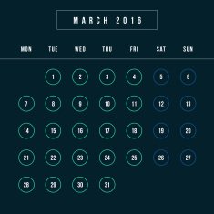 Calendar March 2016 vector design template - Minimalism Style N5