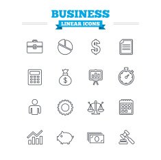 Business linear icons set Thin outline signs Vector