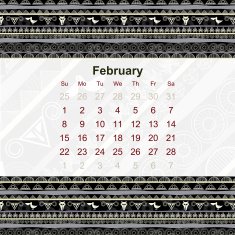 Calendar designed in the style of Tribal 2015 February Ethno