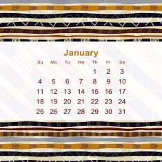 Calendar designed in the style of Tribal 2015 January Ethno