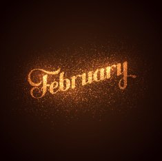 February label with glowing golden sparkles