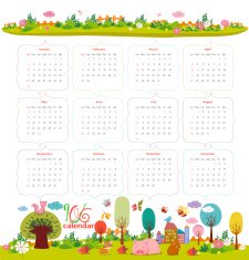 calendar for 2016 with cartoon and funny animals Hello autumn