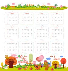 calendar for 2016 with cartoon and funny animals Hello autumn N2